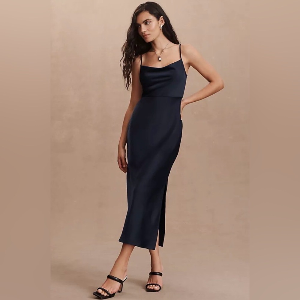 BHLDN cali black cowl neck slip dress satin XL 16 New